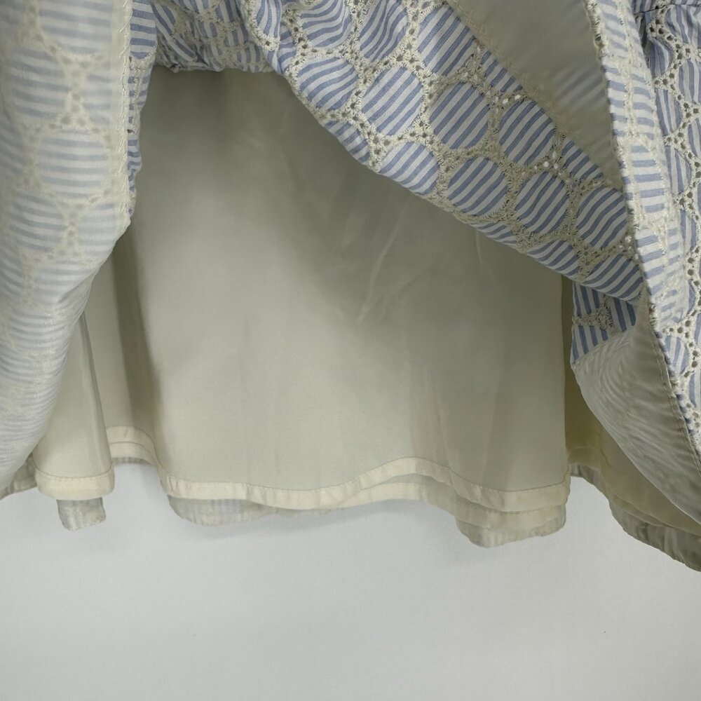 J. Crew Eyelet Mini Skirt 6 Striped Flounce Flare Hem Blue White Preppy Summer - Picture 6 of 7